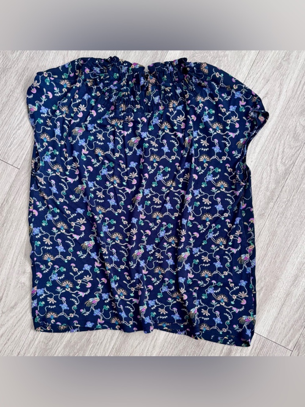 LOFT Navy Floral Tie-Neck Blouse